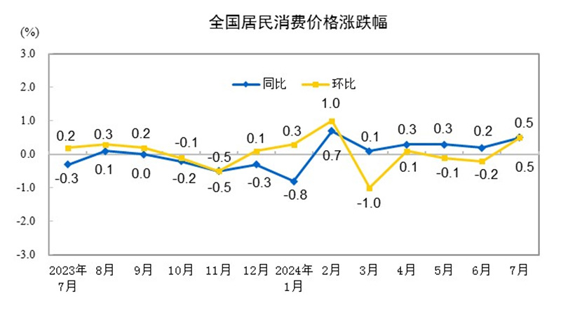 2024年7月份居民消費(fèi)價(jià)格上漲0.5%