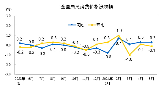 2024年5月份全國居民消費價格同比上漲0.3%